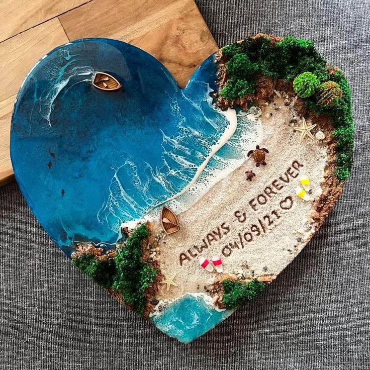 “Modern resin art piece made with high-quality epoxy resin”